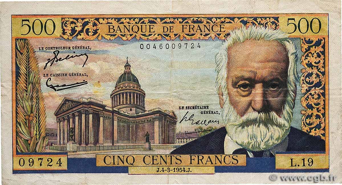 500 Francs VICTOR HUGO FRANCIA  1954 F.35.02 q.BB