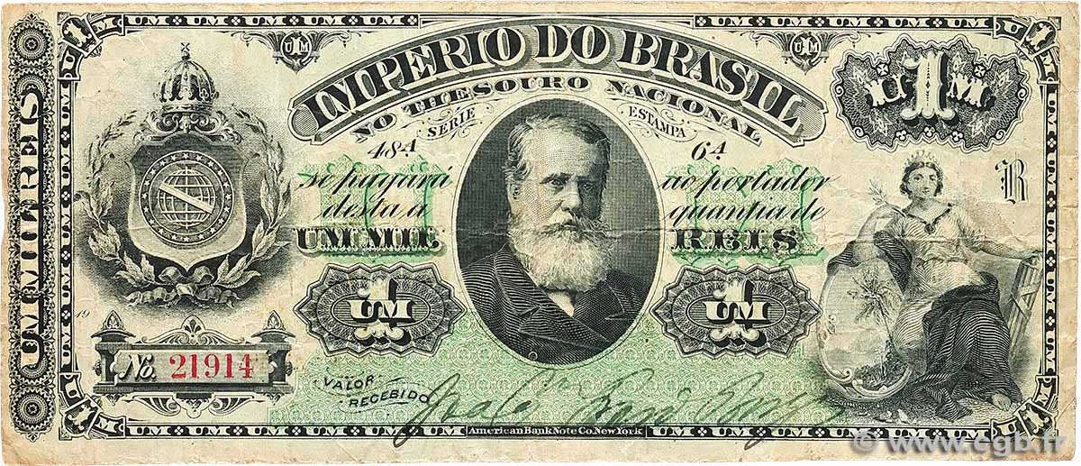 1 Mil Reis BRAZIL  1879 P.A250a F