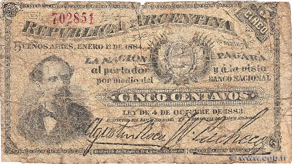 5 Centavos ARGENTINA  1884 P.001 B