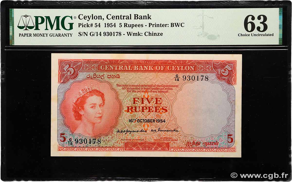 5 Rupees CEYLAN  1954 P.054 pr.NEUF