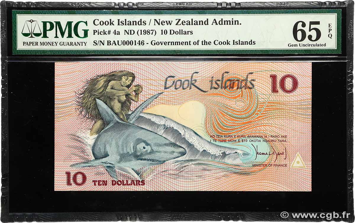 10 Dollars Petit numéro COOK ISLANDS  1987 P.04a UNC