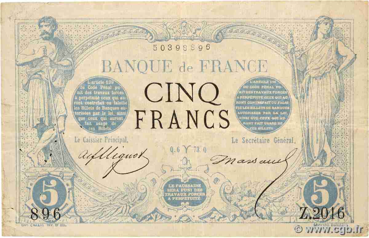5 Francs NOIR FRANCE  1873 F.01.16 TB+