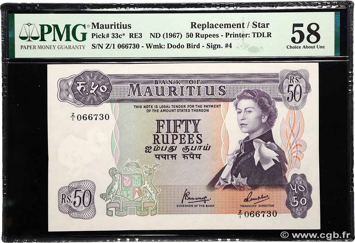 50 Rupees Remplacement ÎLE MAURICE  1967 P.33cr SPL
