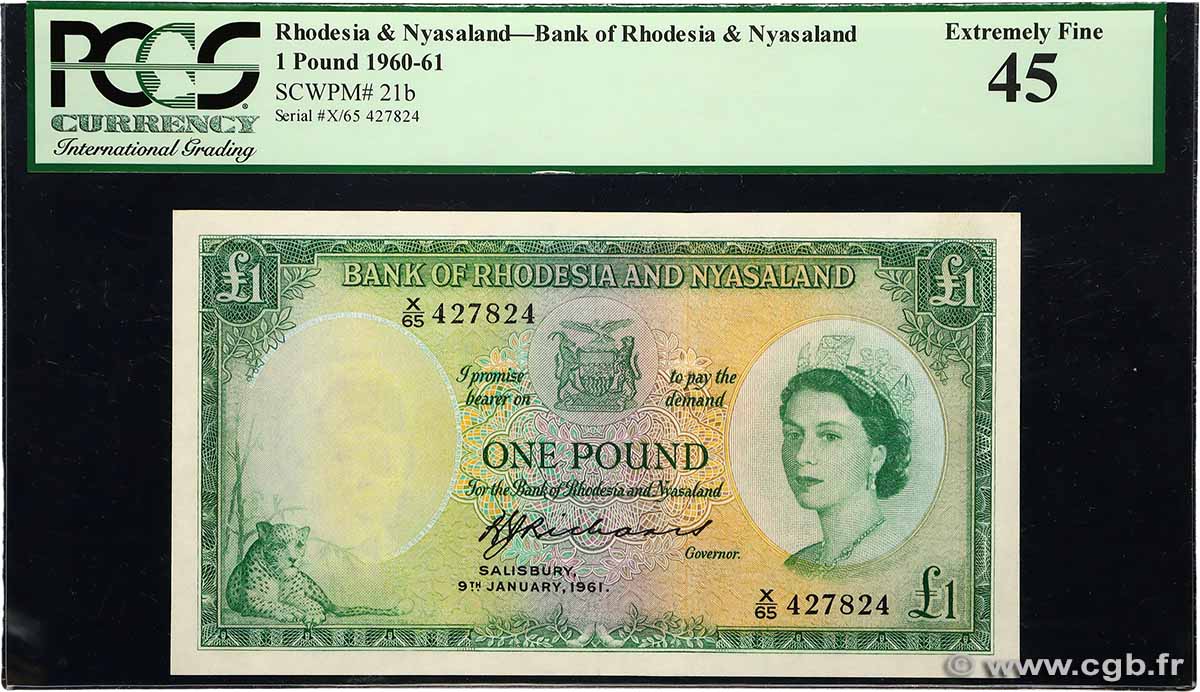 1 Pound RHODESIEN UND NJASSALAND (Föderation von)  1961 P.21b VZ