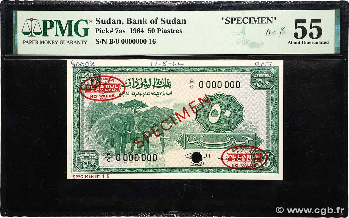 50 Piastres Spécimen SUDAN  1964 P.07as AU