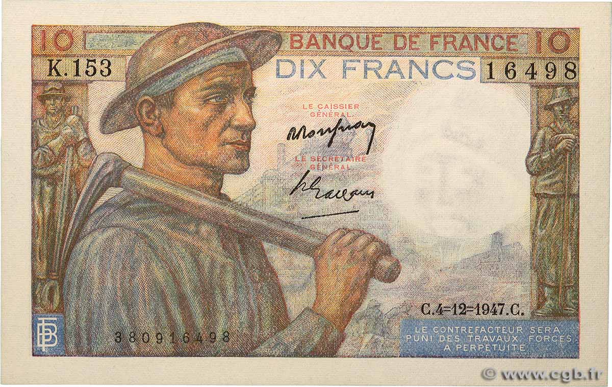 10 Francs MINEUR FRANCE  1947 F.08.19 XF+