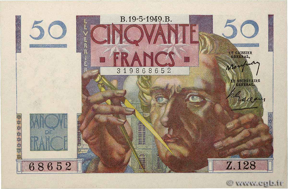 50 Francs LE VERRIER FRANCE  1949 F.20.12 XF+