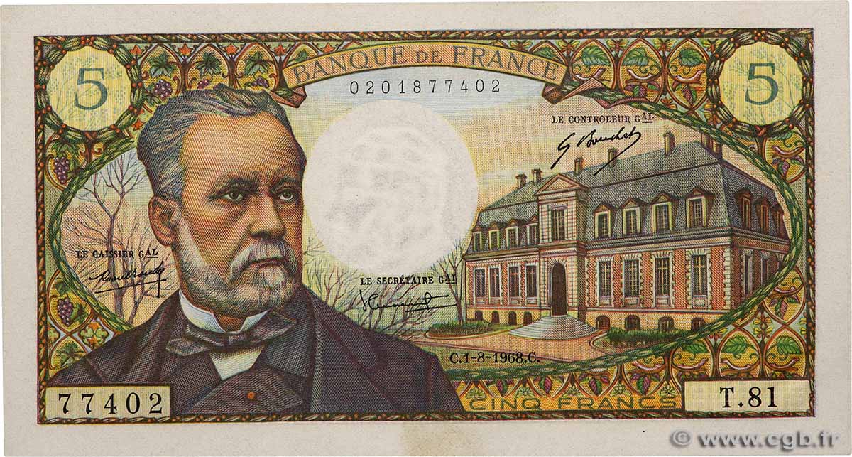 5 Francs PASTEUR FRANCE  1968 F.61.08 UNC-