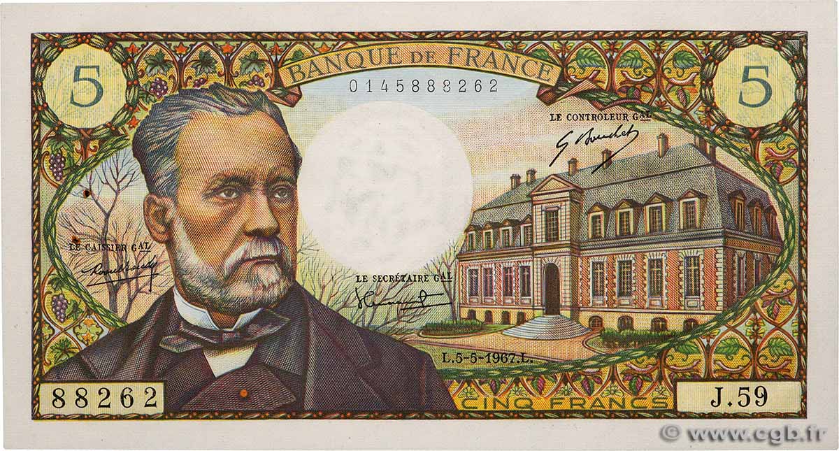 5 Francs PASTEUR FRANKREICH  1967 F.61.05 fST