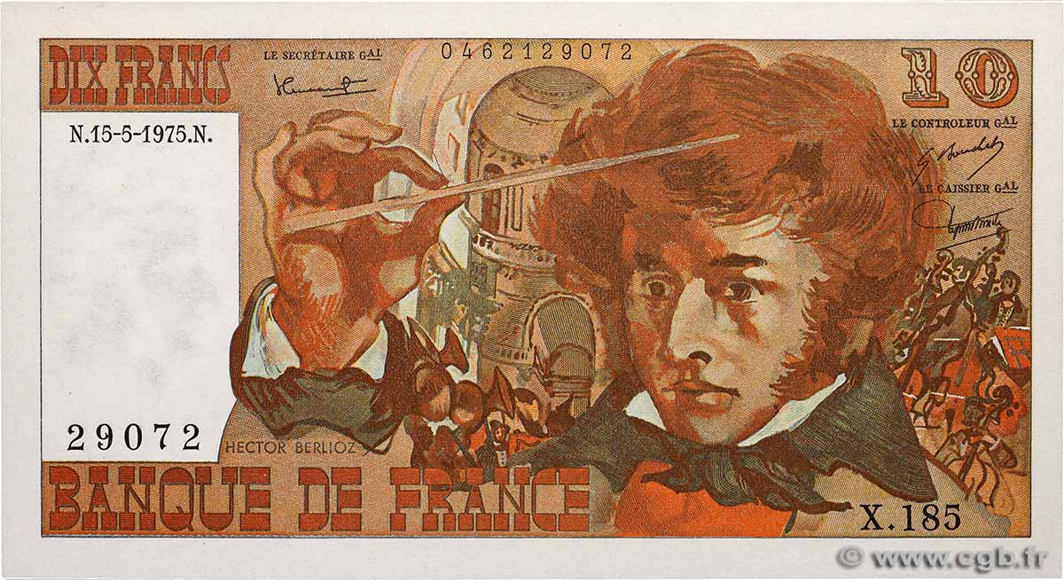 10 Francs BERLIOZ FRANCIA  1975 F.63.10 SC+