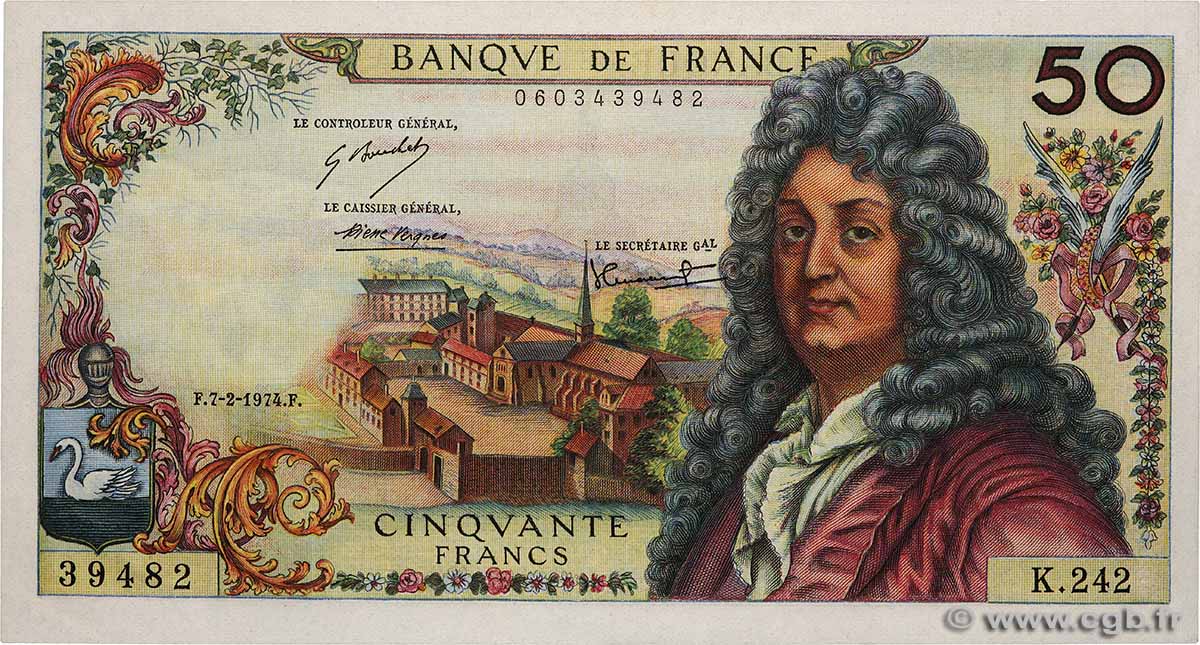 50 Francs RACINE FRANCE  1974 F.64.26 AU+