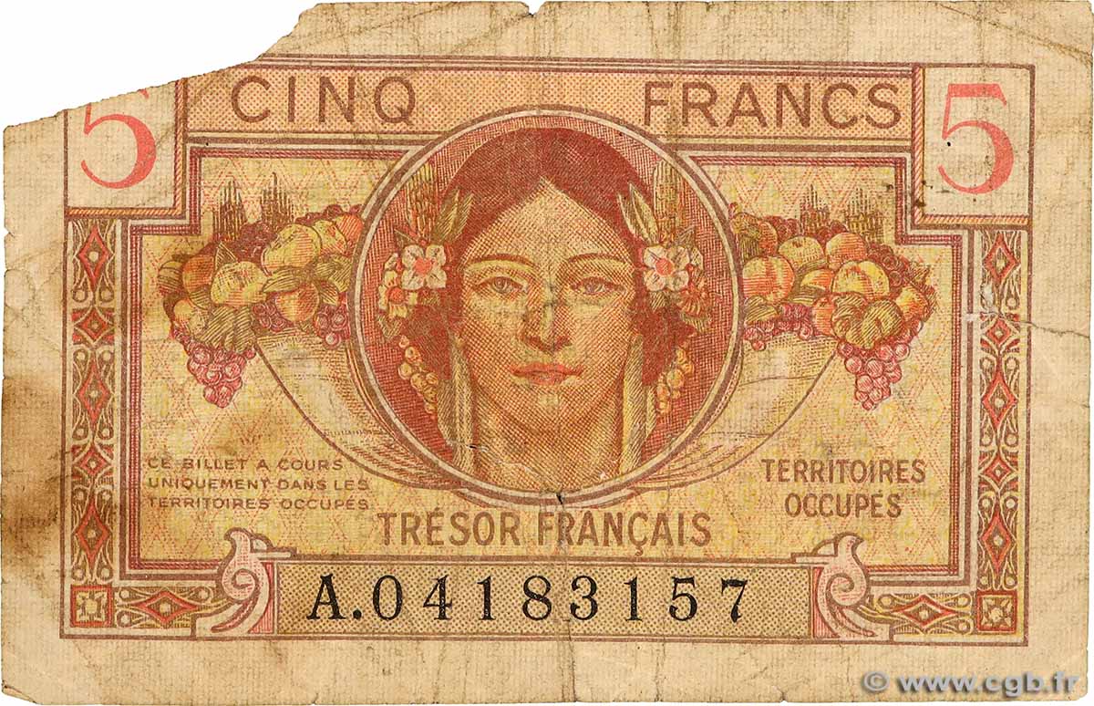 5 Francs TRÉSOR FRANÇAIS FRANCE  1947 VF.29.01 G