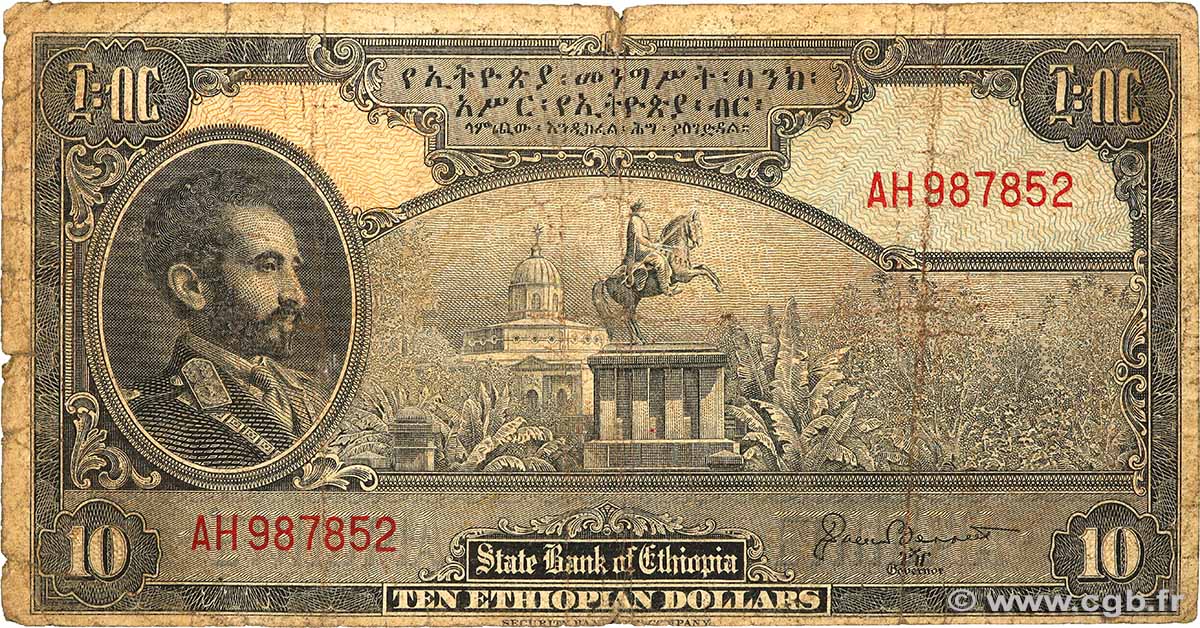 10 Dollars ETHIOPIA  1945 P.14b VG