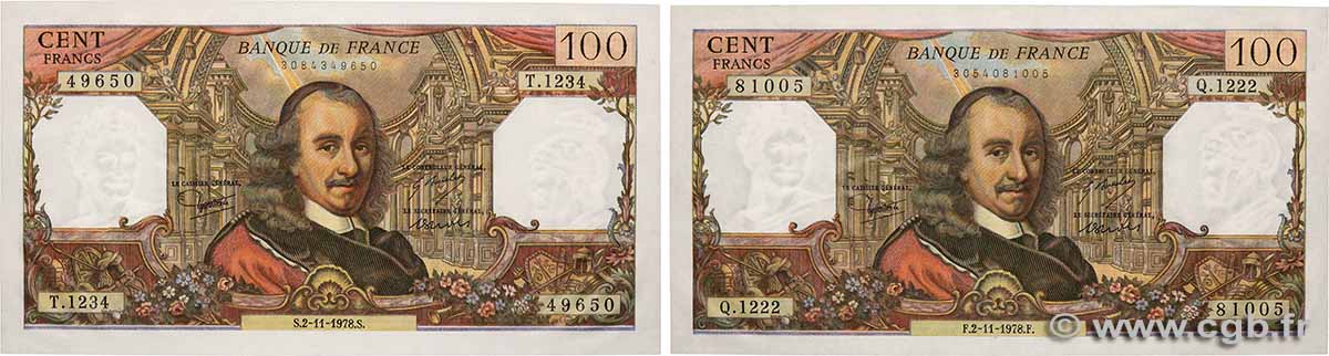 100 Francs CORNEILLE Lot FRANKREICH  1978 F.65.64 fST+