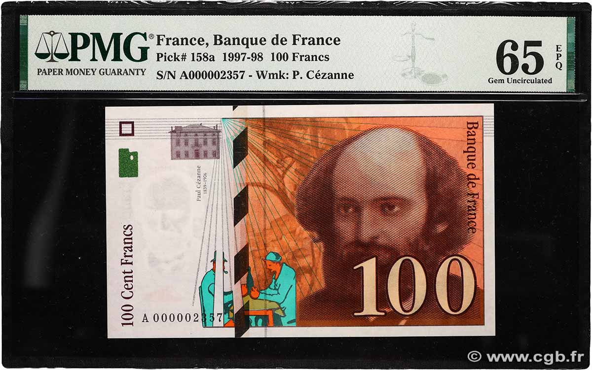 100 Francs CÉZANNE Petit numéro FRANCE  1997 F.74.01A NEUF