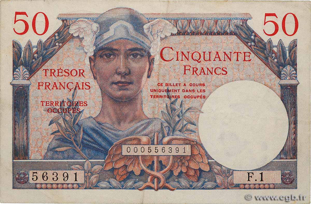 50 Francs TRÉSOR FRANÇAIS FRANKREICH  1947 VF.31.01 fVZ