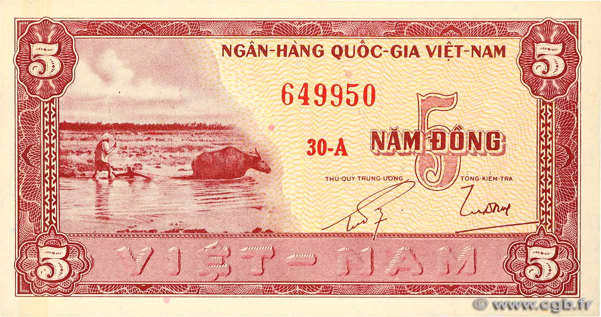 5 Dong VIET NAM SOUTH  1955 P.13a XF+