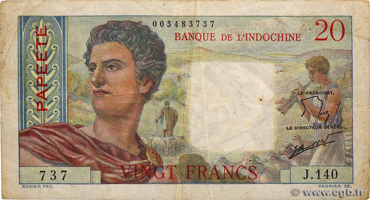 20 Francs TAHITI  1960 P.21c BC+