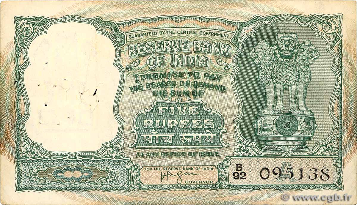 5 Rupees INDIA  1957 P.035b F+