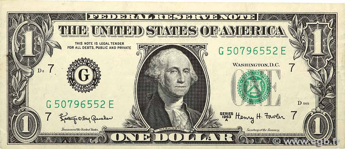 1 Dollar UNITED STATES OF AMERICA Chicago  1963 P.443a VF+