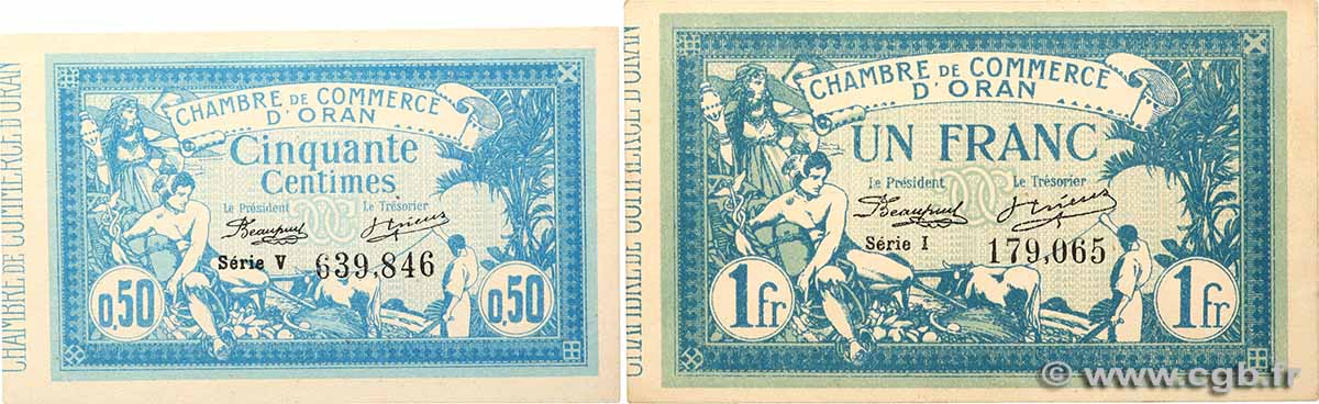 50 Centimes et 1 Franc Lot ALGÉRIE Oran 1915 JP.141.04 et JP.141.08 pr.NEUF