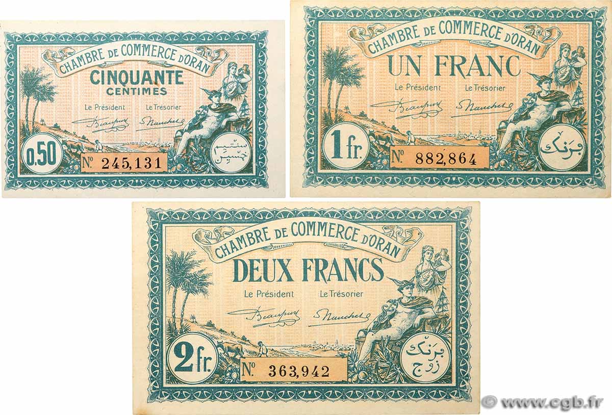1 et 2 Francs Lot ALGÉRIE Oran 1921 JP.141.27 et JP.141.29 SPL