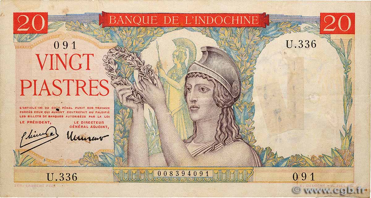 20 Piastres FRANZÖSISCHE-INDOCHINA  1949 P.081a S