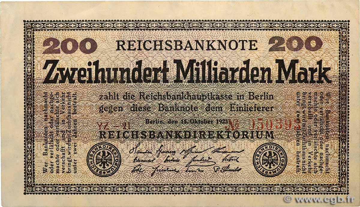 200 Milliarden Mark GERMANY  1923 P.121a XF+