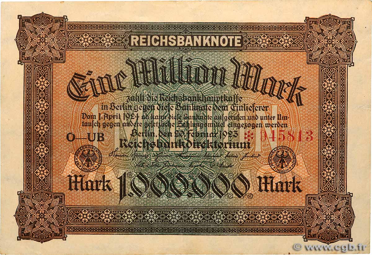 1 Million Mark GERMANY  1923 P.086a XF+