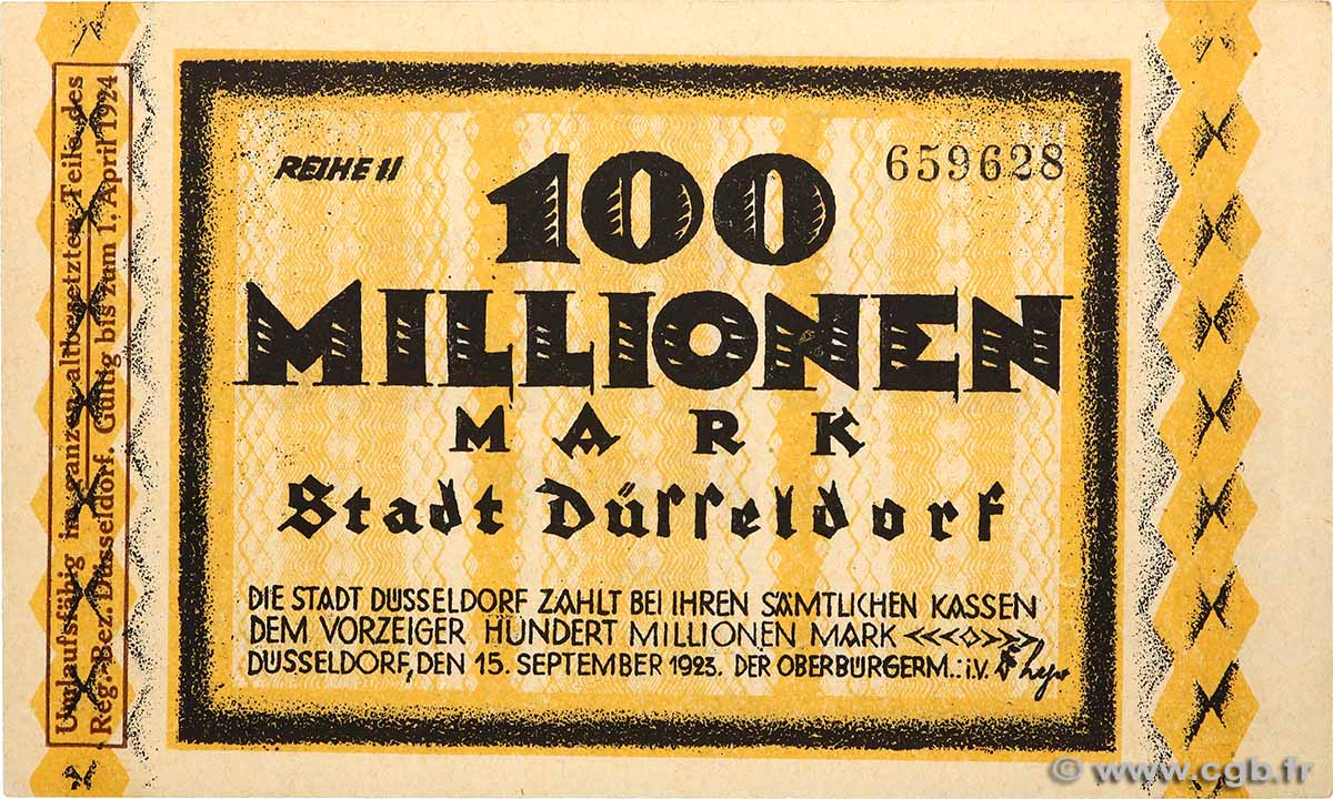100 Millions Mark GERMANY Düsseldorf 1923  AU