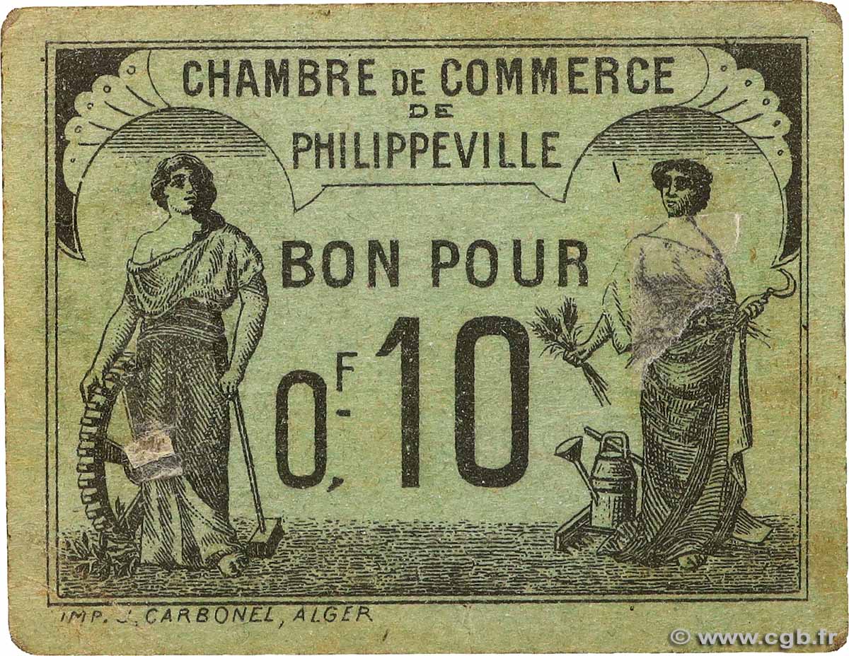 10 Centimes ALGERIA Philippeville 1919 JP.142.15 VF