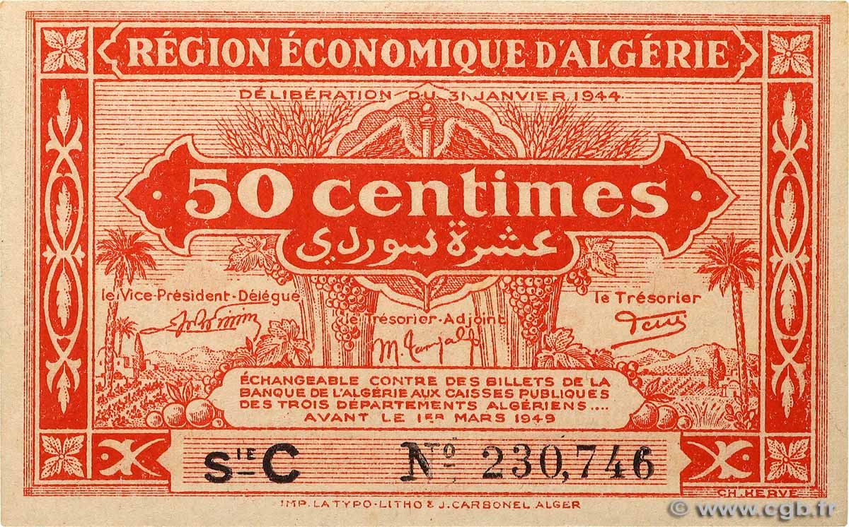 50 Centimes ALGÉRIE  1944 P.097a pr.NEUF