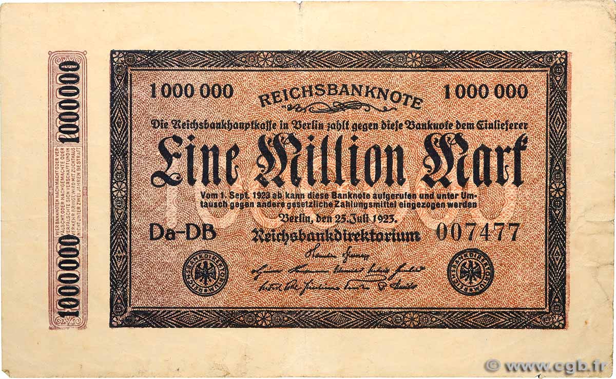 1 Million Mark GERMANY  1923 P.093 VF+
