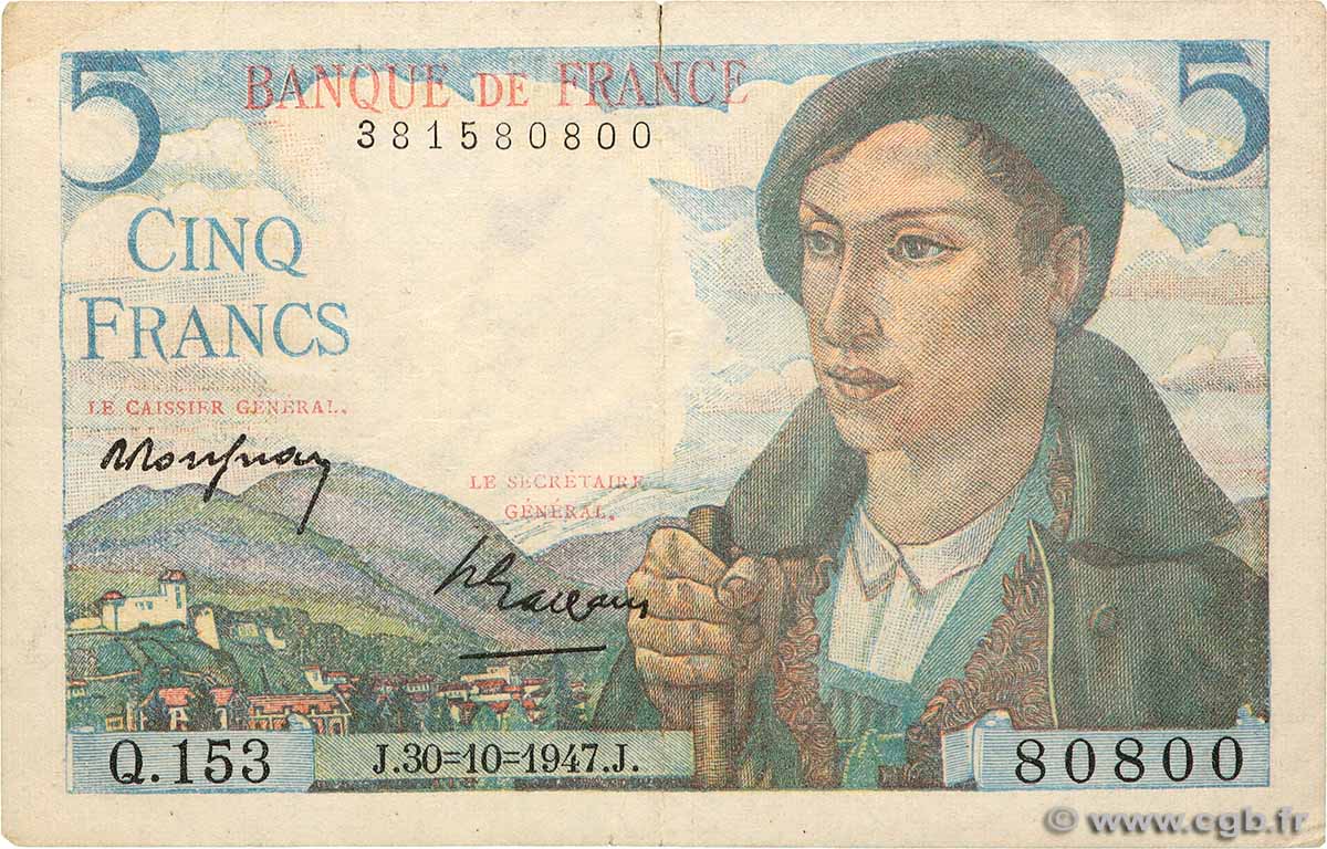 5 Francs BERGER FRANCE  1947 F.05.07 VF+