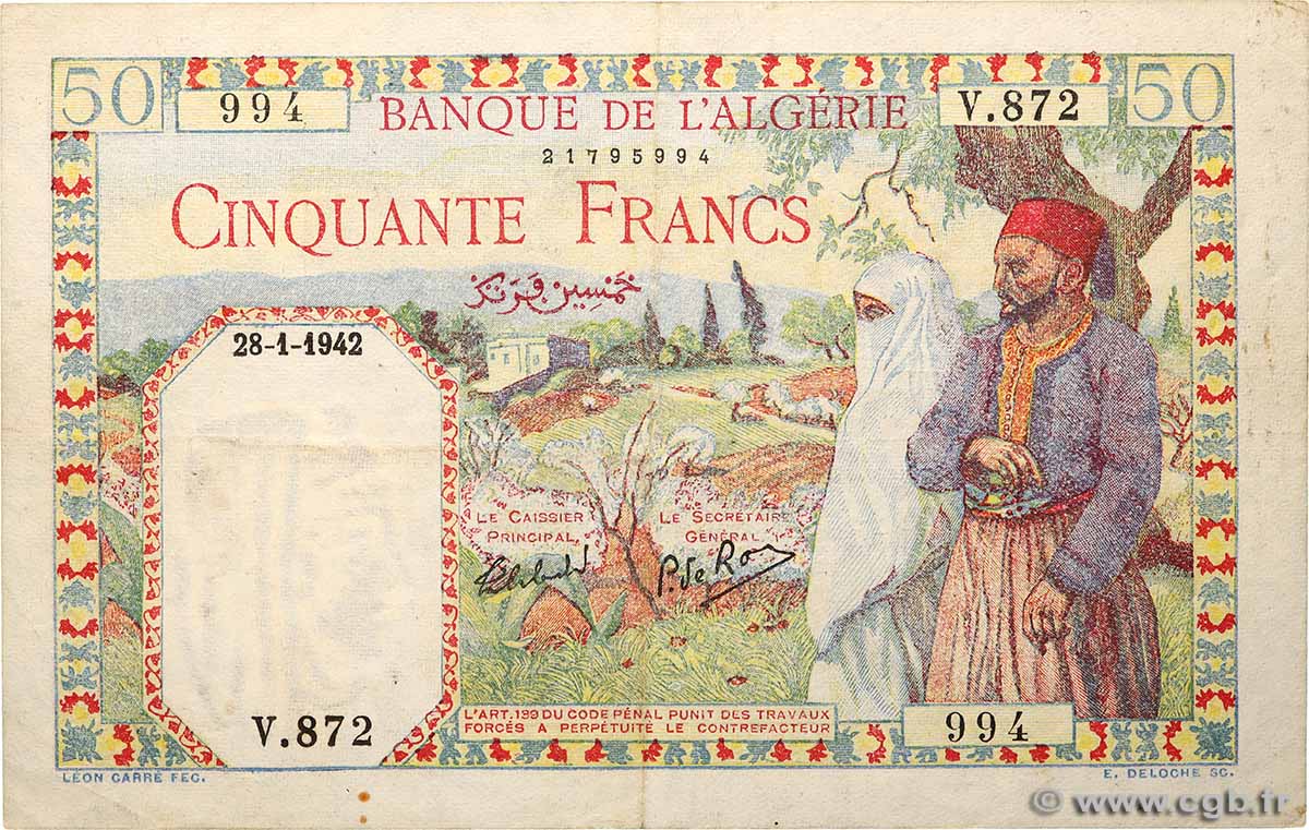 50 Francs ALGERIEN  1945 P.084 SS