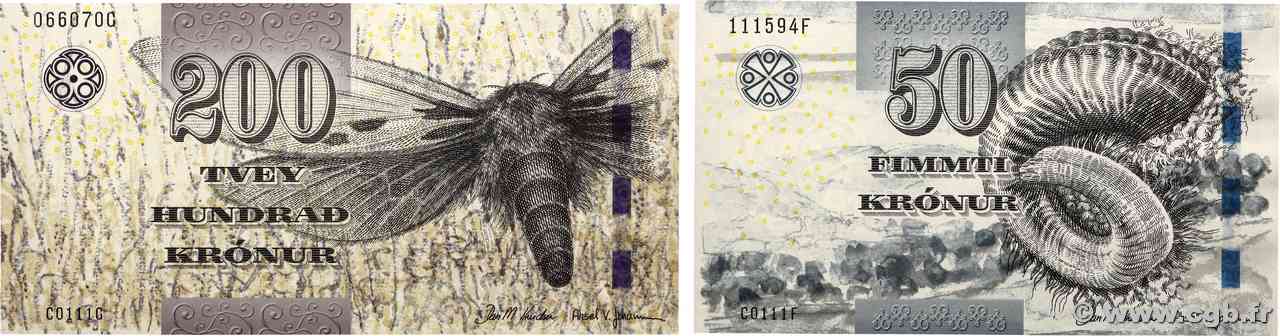 50 et 200 Kronur Lot ÎLES FEROE  2011 P.29 et P.31 NEUF
