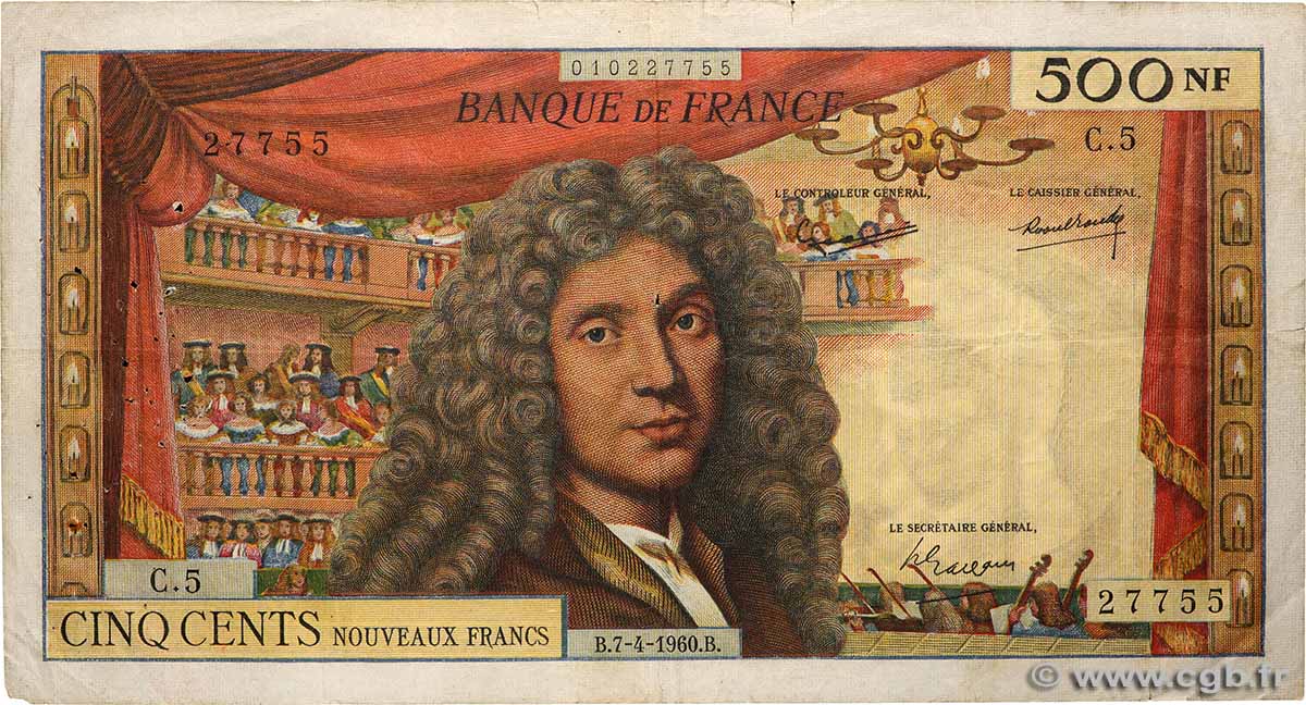 500 Nouveaux Francs MOLIÈRE FRANCE  1960 F.60.02 F