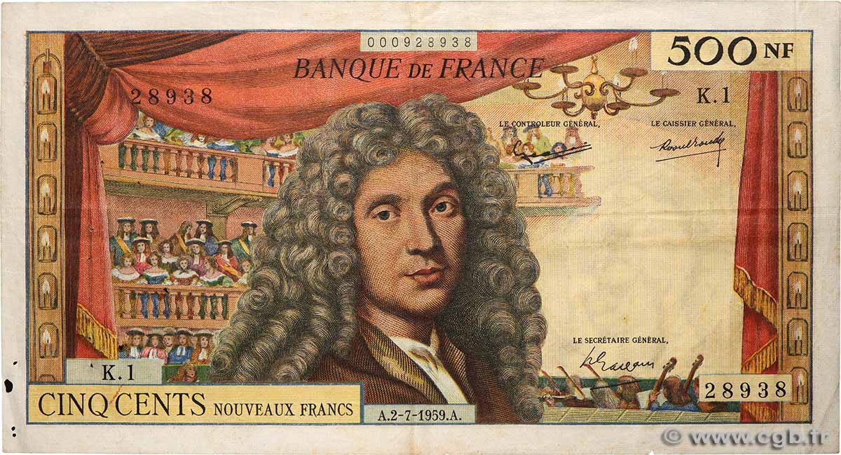 500 Nouveaux Francs MOLIÈRE FRANCE  1959 F.60.01 TB+