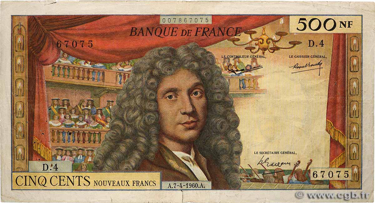 500 Nouveaux Francs MOLIÈRE FRANCE  1960 F.60.02 pr.TB
