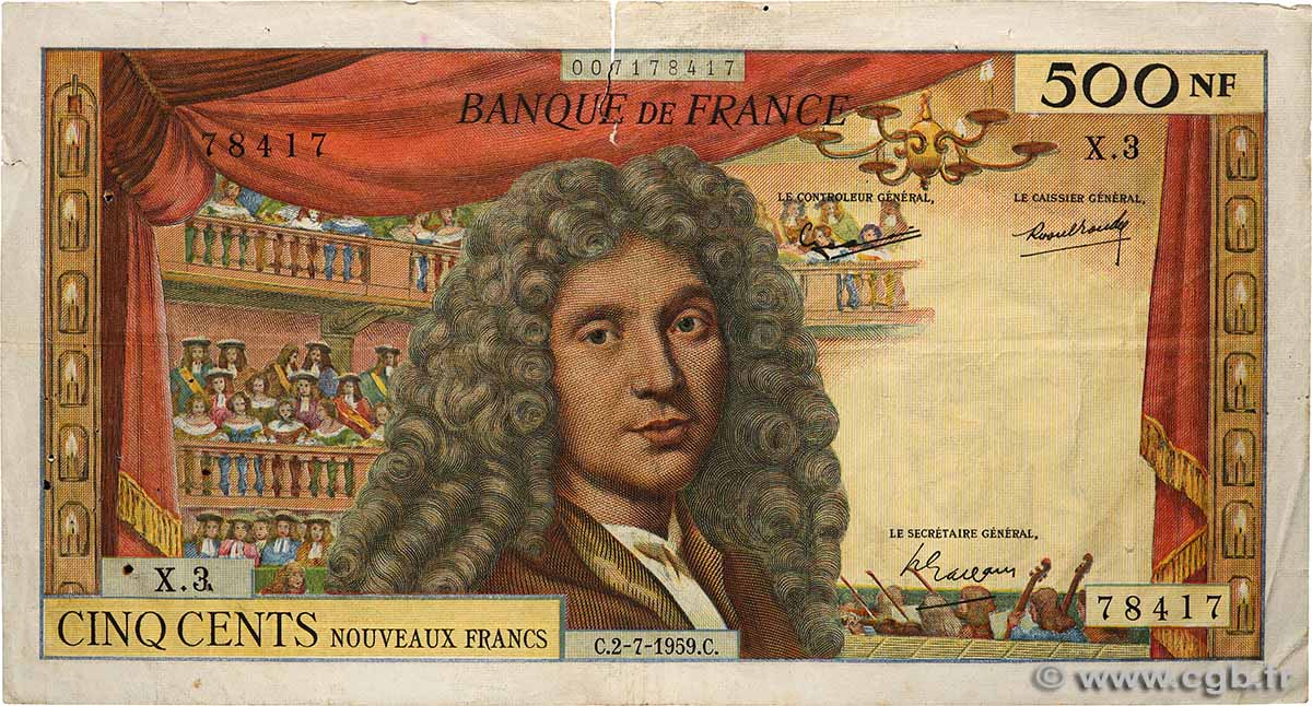 500 Nouveaux Francs MOLIÈRE FRANCE  1959 F.60.01 TB