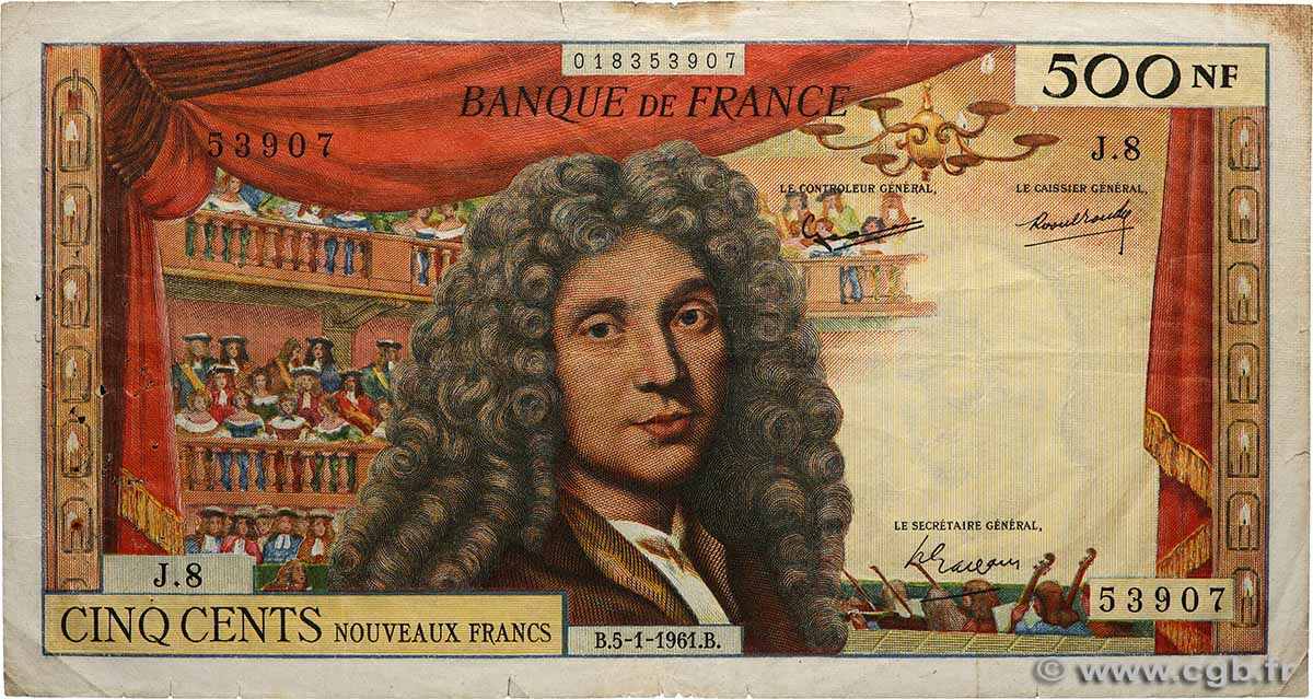 500 Nouveaux Francs MOLIÈRE FRANCE  1961 F.60.03 TB