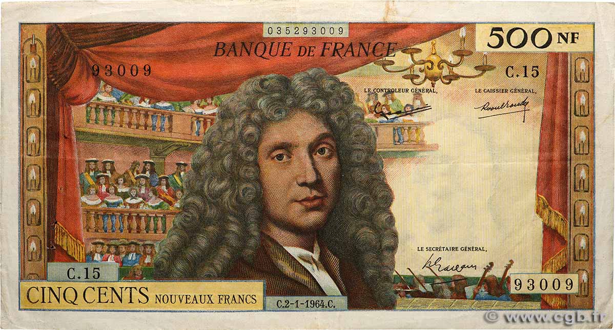 500 Nouveaux Francs MOLIÈRE FRANCE  1964 F.60.06 TTB
