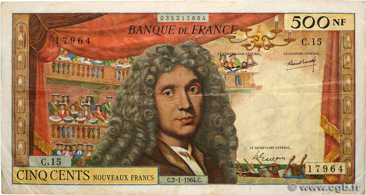 500 Nouveaux Francs MOLIÈRE FRANCE  1964 F.60.06 TB+