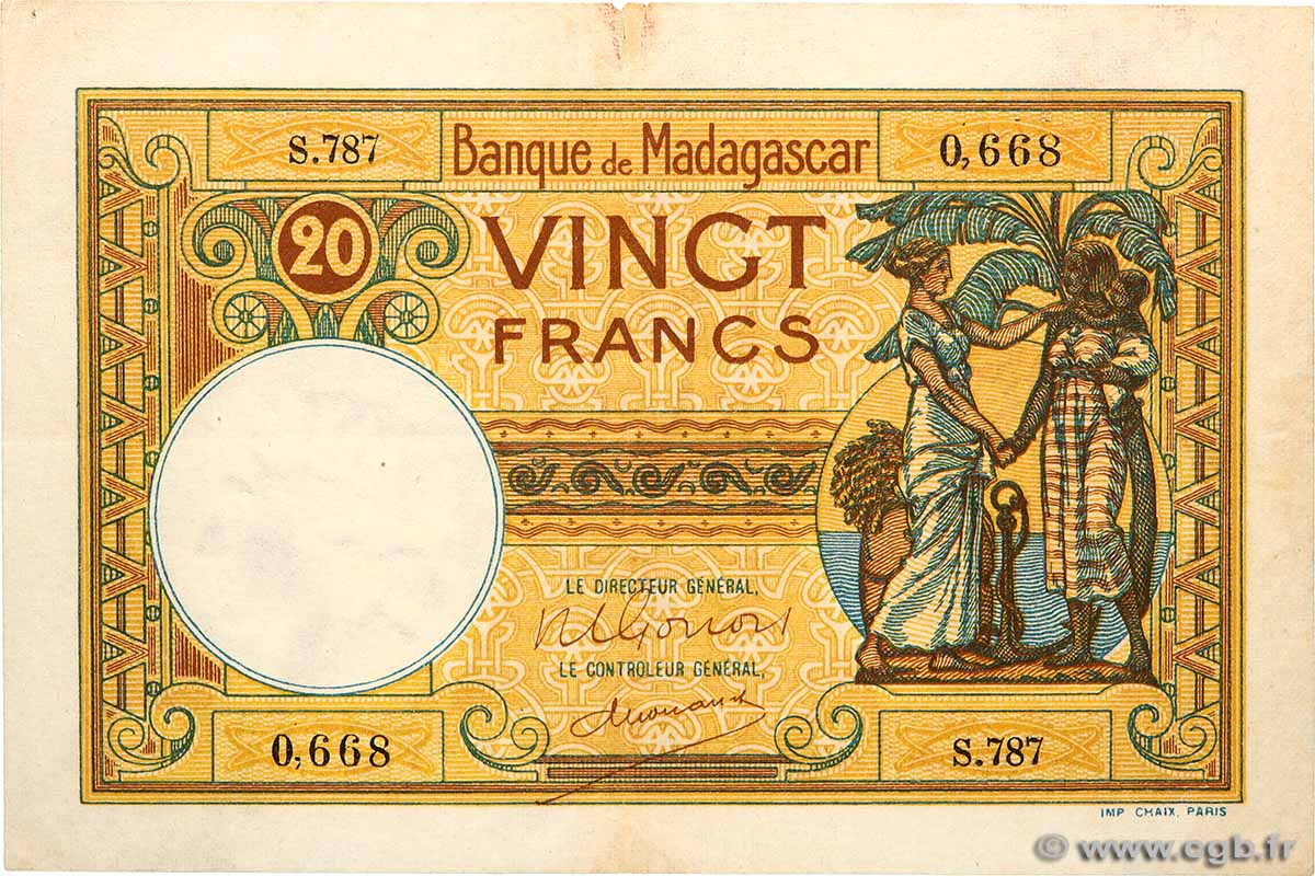 20 Francs MADAGASCAR  1937 P.037 VF