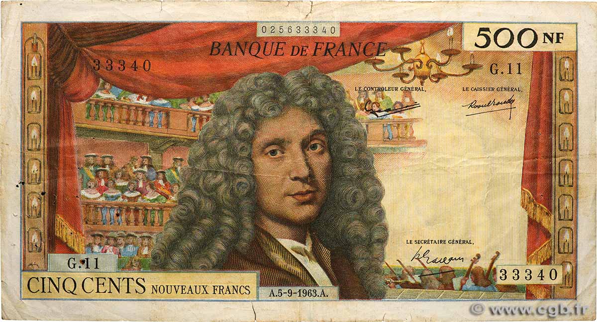 500 Nouveaux Francs MOLIÈRE FRANCE  1963 F.60.05 F