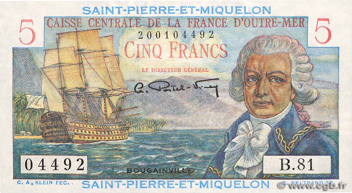 5 Francs Bougainville SAINT-PIERRE UND MIQUELON  1946 P.22 fST+