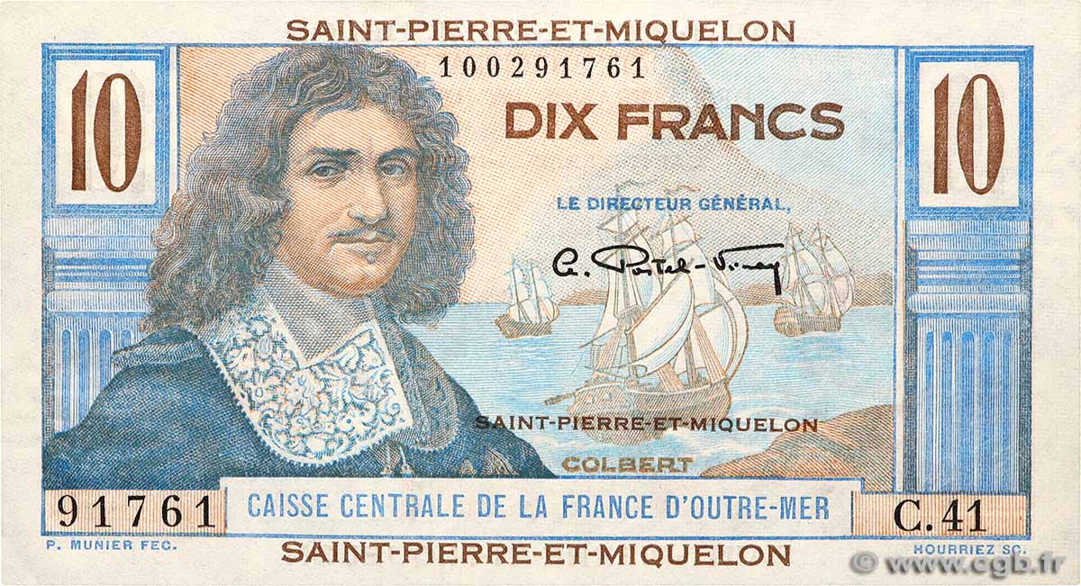 10 Francs Colbert SAINT PIERRE AND MIQUELON  1946 P.23 UNC-
