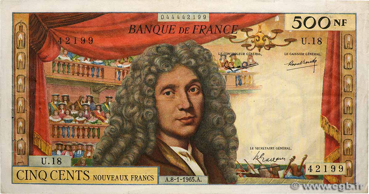 500 Nouveaux Francs MOLIÈRE FRANCE  1965 F.60.08 TTB