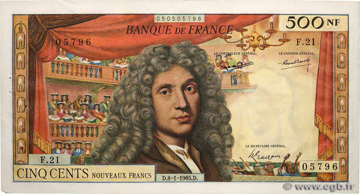 500 Nouveaux Francs MOLIÈRE FRANCE  1965 F.60.08 TTB+