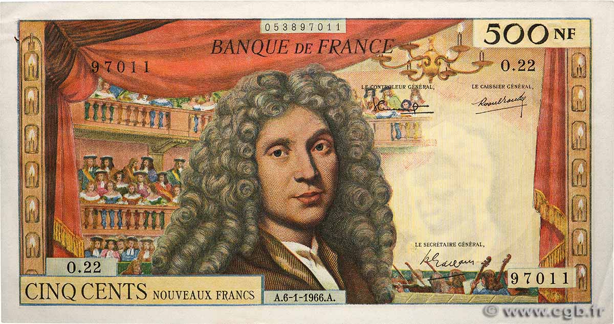 500 Nouveaux Francs MOLIÈRE FRANCE  1966 F.60.09 SUP
